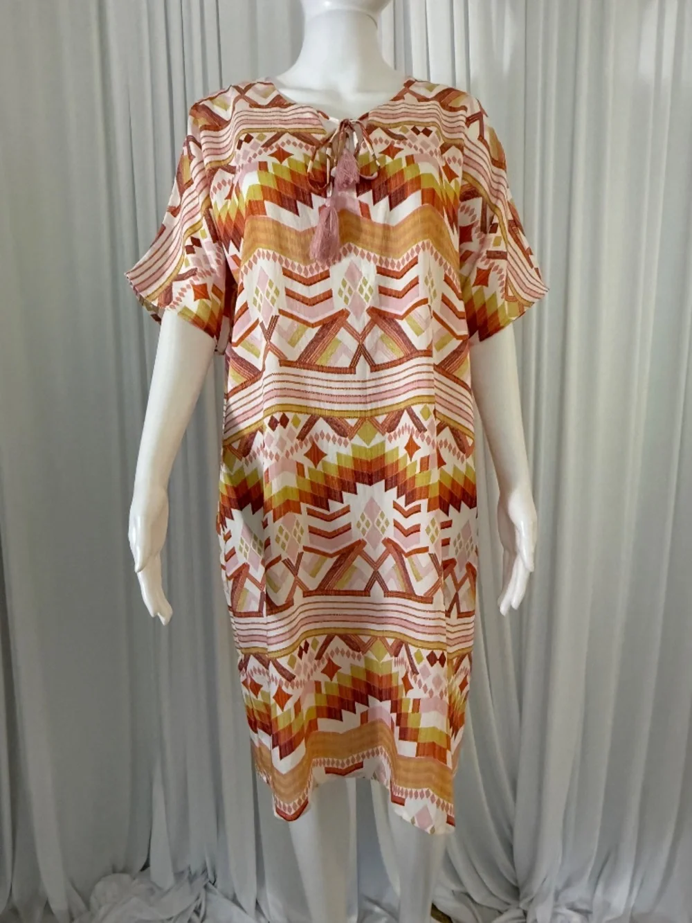 G by Giuliana Pink Coral Geometric Print Lightweight Shift Dress NWOT Size M_2
